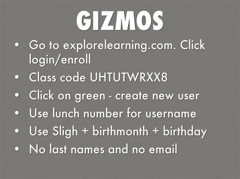 To enroll in a Gizmos class with a Class Code, select LoginEnroll in the main navigation bar. . Gizmo class code